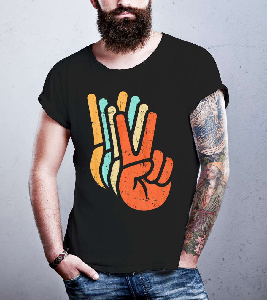 Retro Vintage Multicolor Peace Sign Hand T-Shirt
