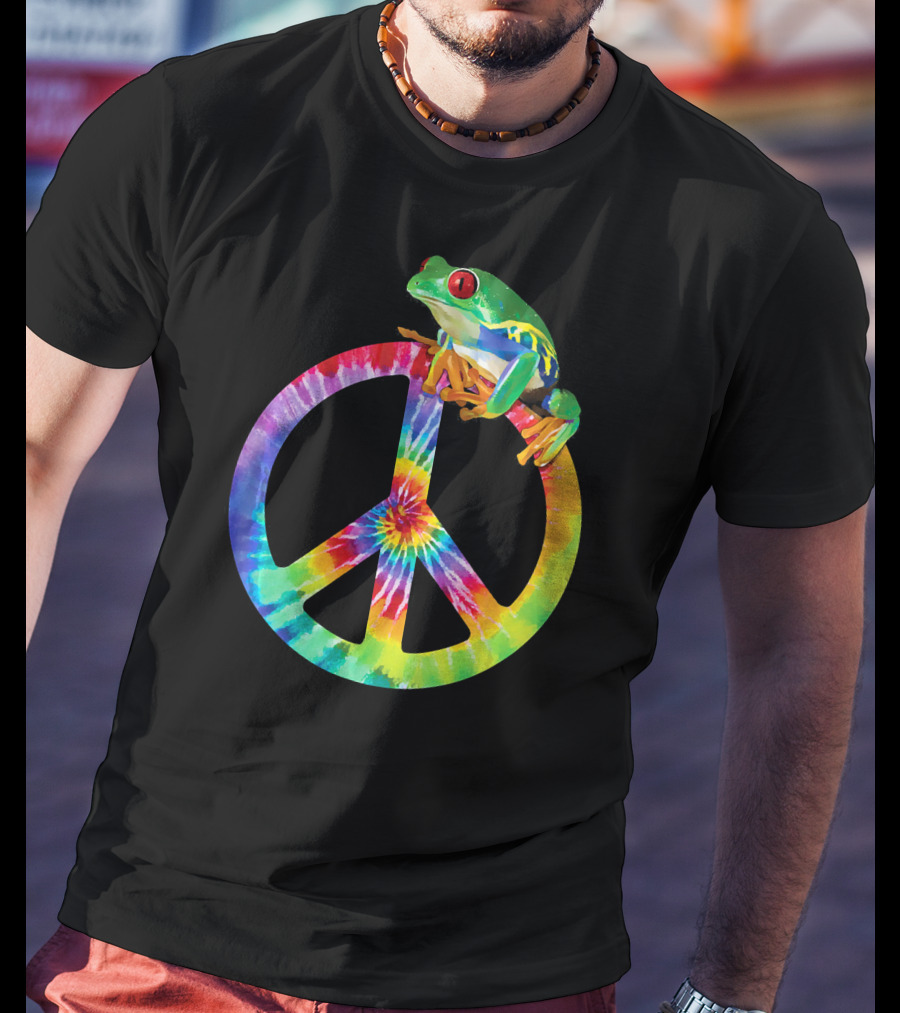 Tie Dye Tree Frog On Peace Sign T-Shirt