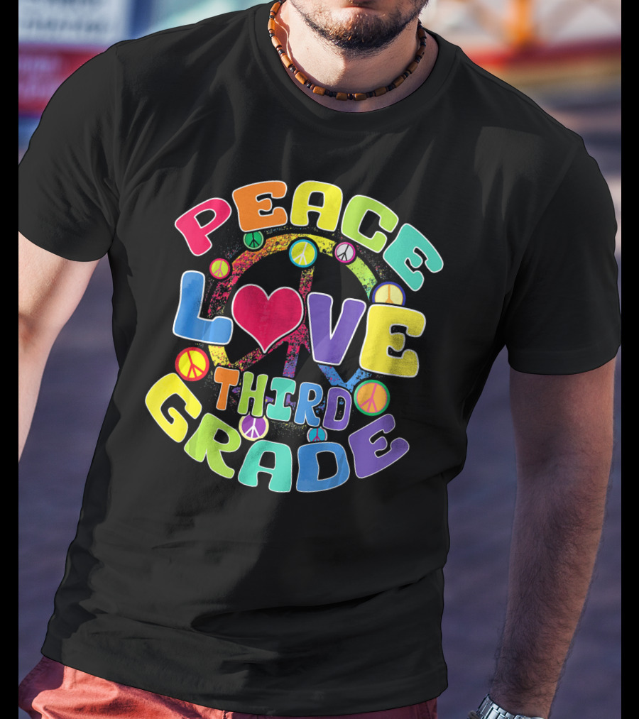 Peace Love Third Grade Back To School College Icons T-Shirt