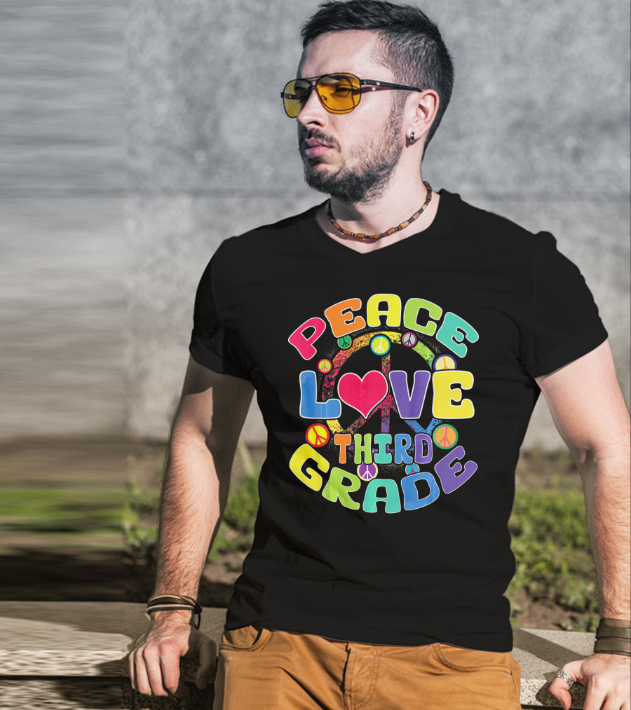Peace Love Third Grade Back To School College Icons T-Shirt