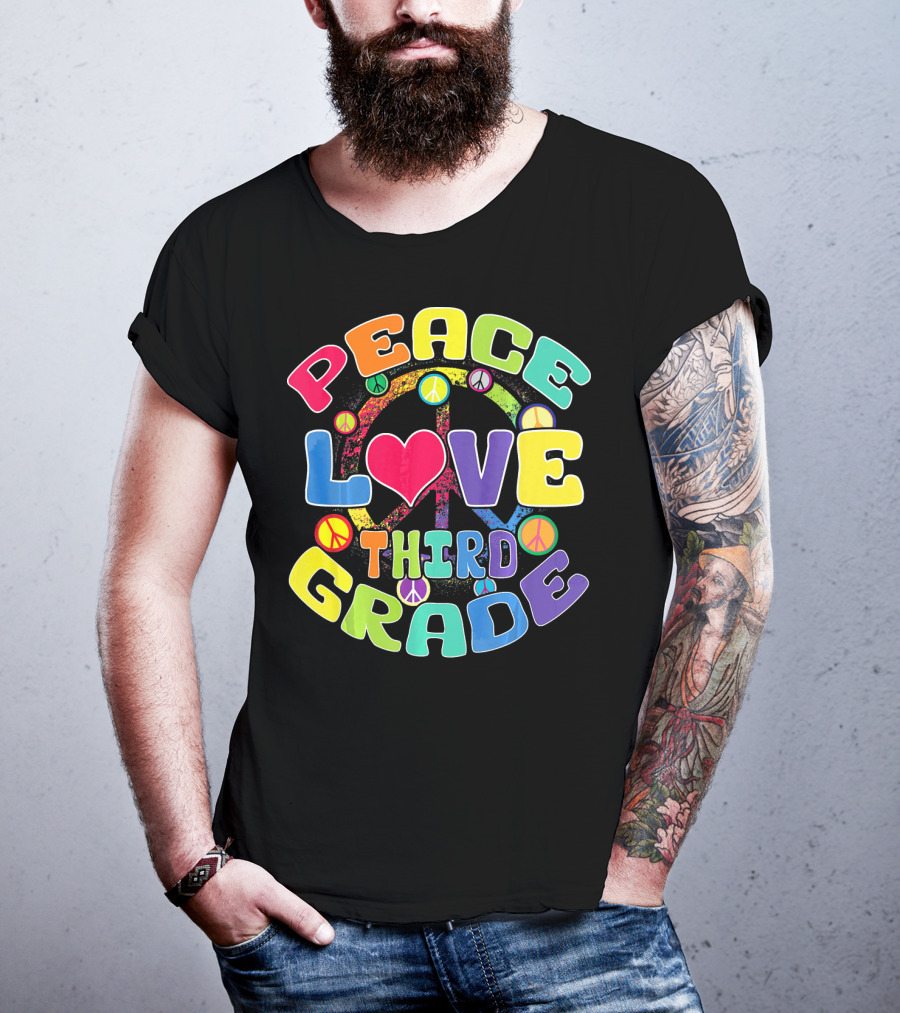 Peace Love Third Grade Back To School College Icons T-Shirt