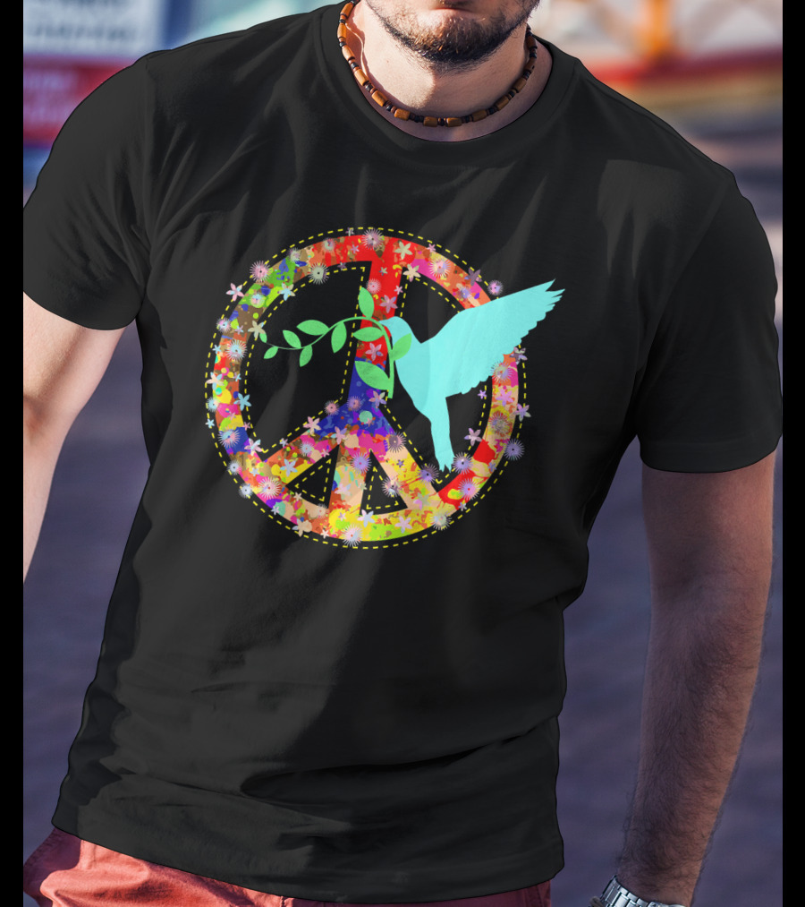 Hippie Peace Dove With Floral Peace Sign 60s 70s T-Shirt
