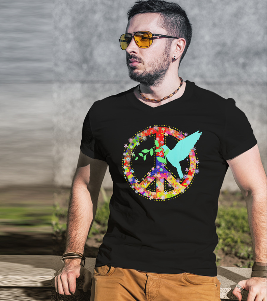 Hippie Peace Dove With Floral Peace Sign 60s 70s T-Shirt