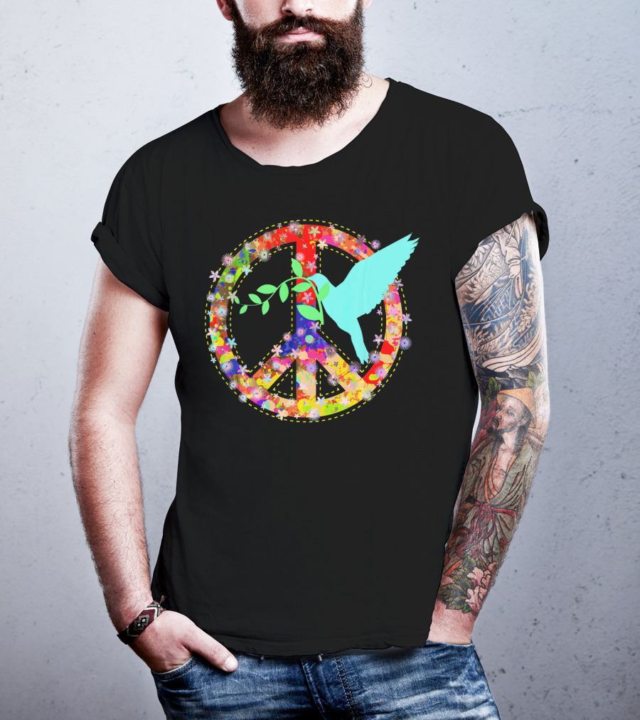 Hippie Peace Dove With Floral Peace Sign 60s 70s T-Shirt