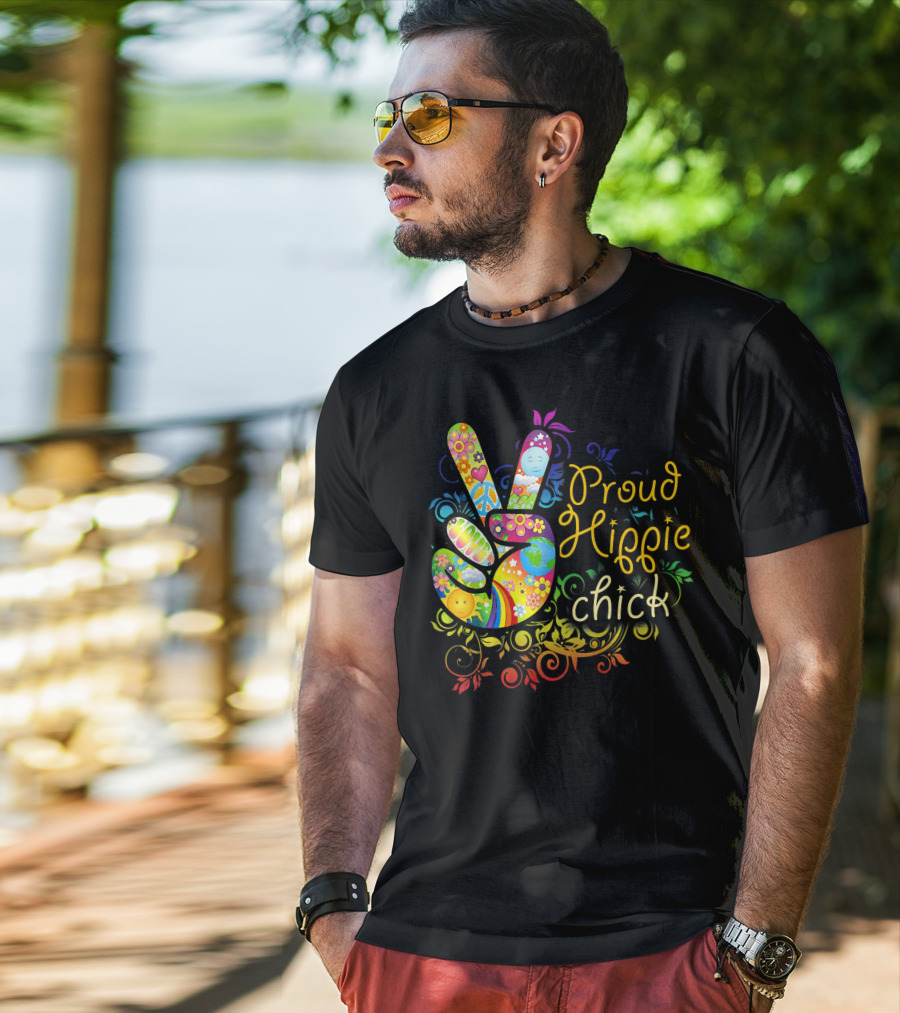 Proud Hippie Chick Peace Sign With Colorful Floral T-Shirt