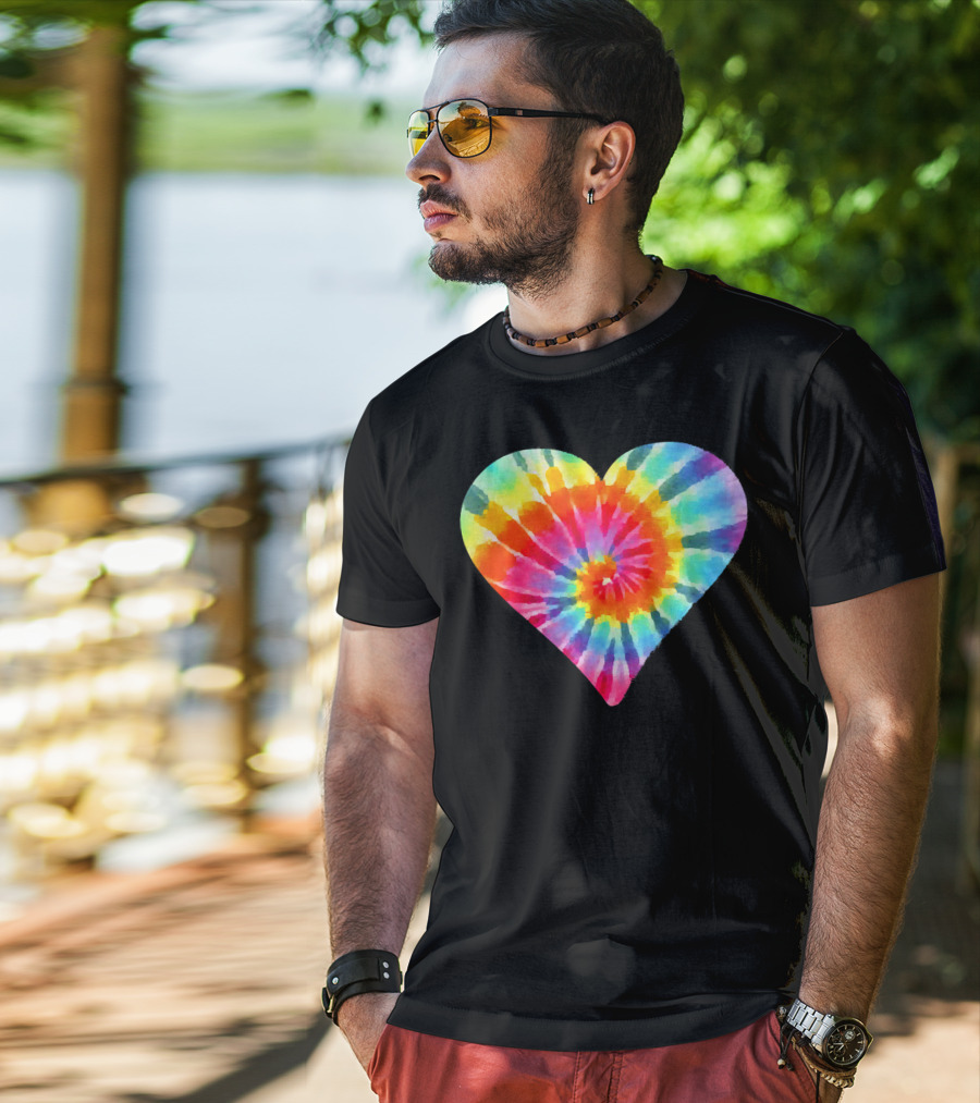 Tie Dye Hippie Heart Peace Spiral Rainbow Heart T-Shirt