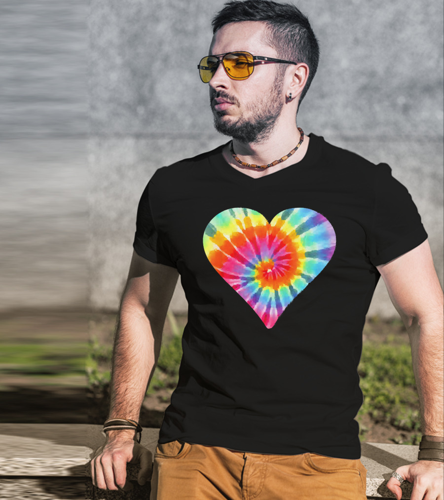 Tie Dye Hippie Heart Peace Spiral Rainbow Heart T-Shirt