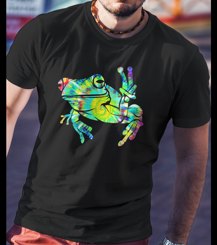 Cool Tie Dye Peace Frog Psychedelic Vibes T-Shirt