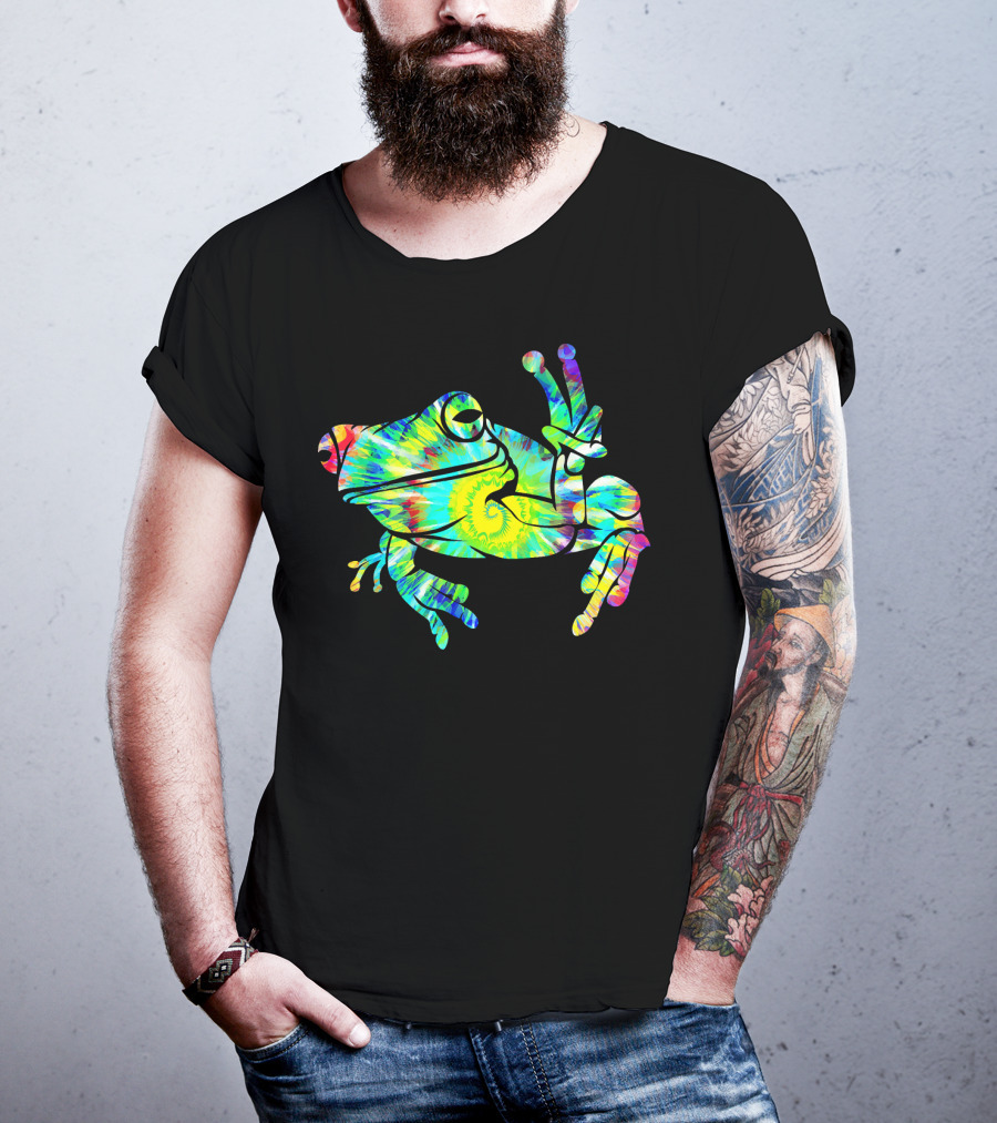 Cool Tie Dye Peace Frog Psychedelic Vibes T-Shirt