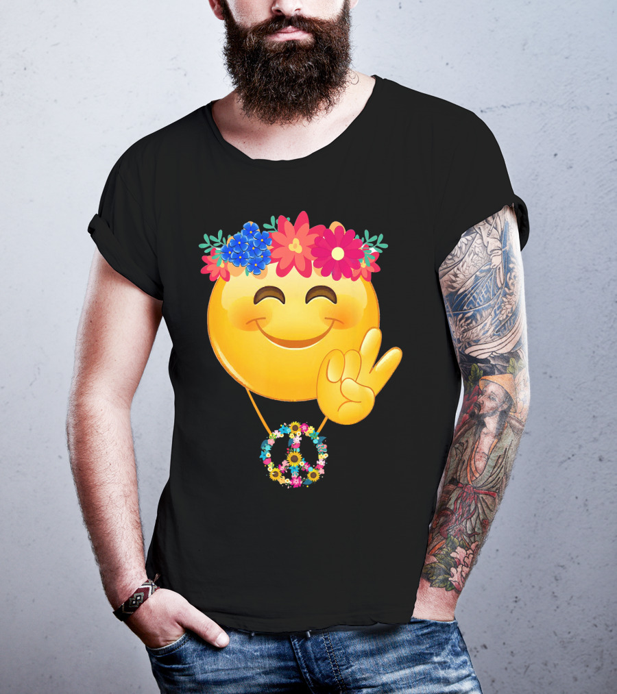 Hippie Flower Power Crown Smiley Peace Sign Necklace T-Shirt