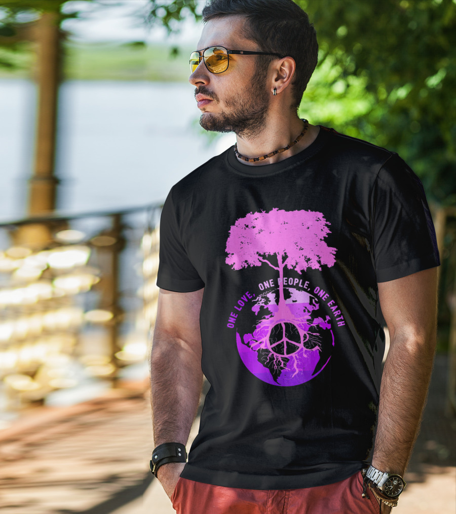 One Love One People One Earth Peace Sign Tree Earth Day T-Shirt