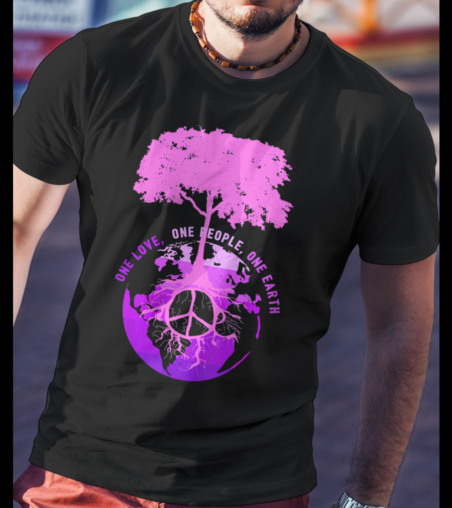One Love One People One Earth Peace Sign Tree Earth Day T-Shirt