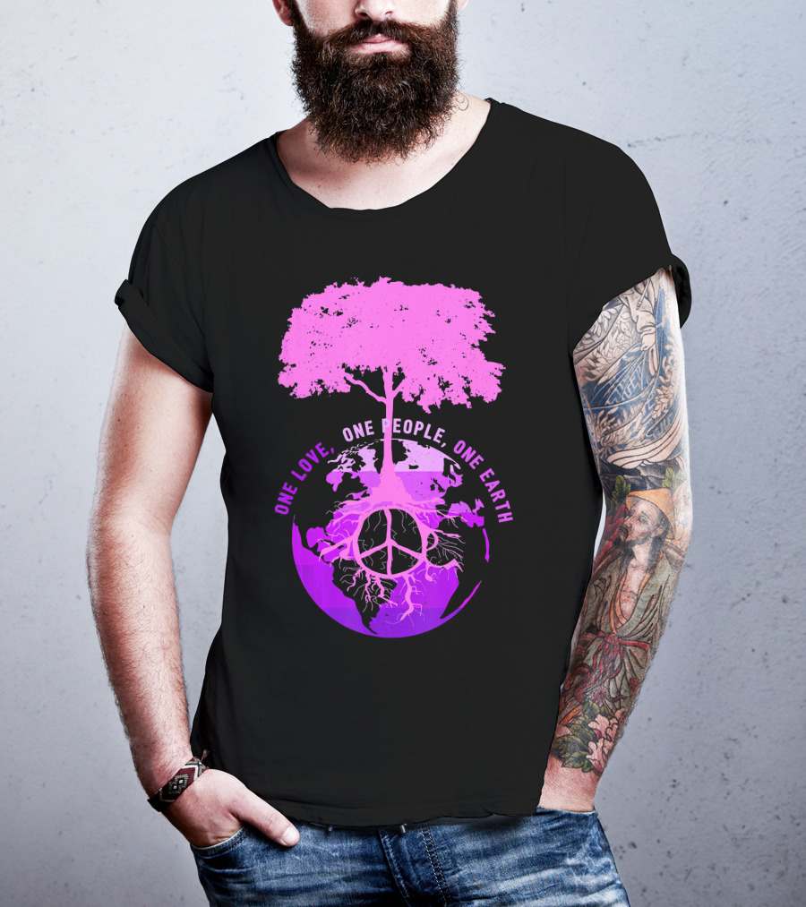 One Love One People One Earth Peace Sign Tree Earth Day T-Shirt