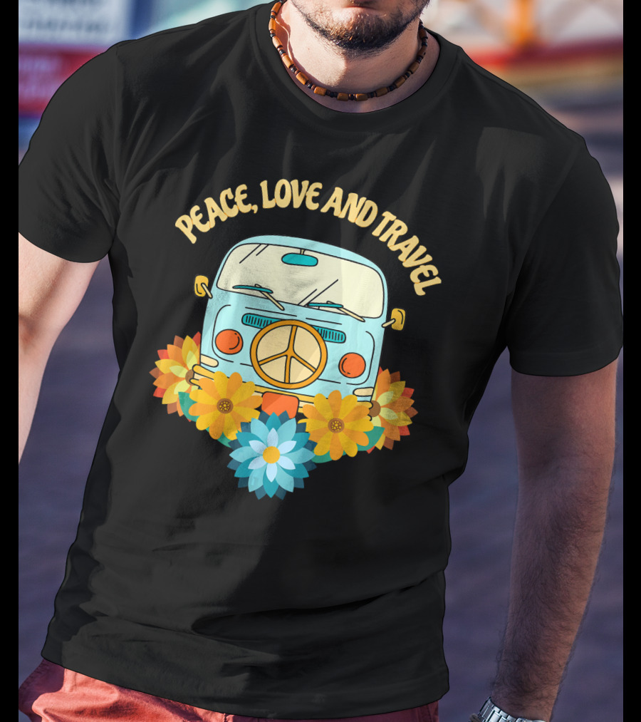 Peace Love And Travel Retro Hippie Van With Flowers T-Shirt
