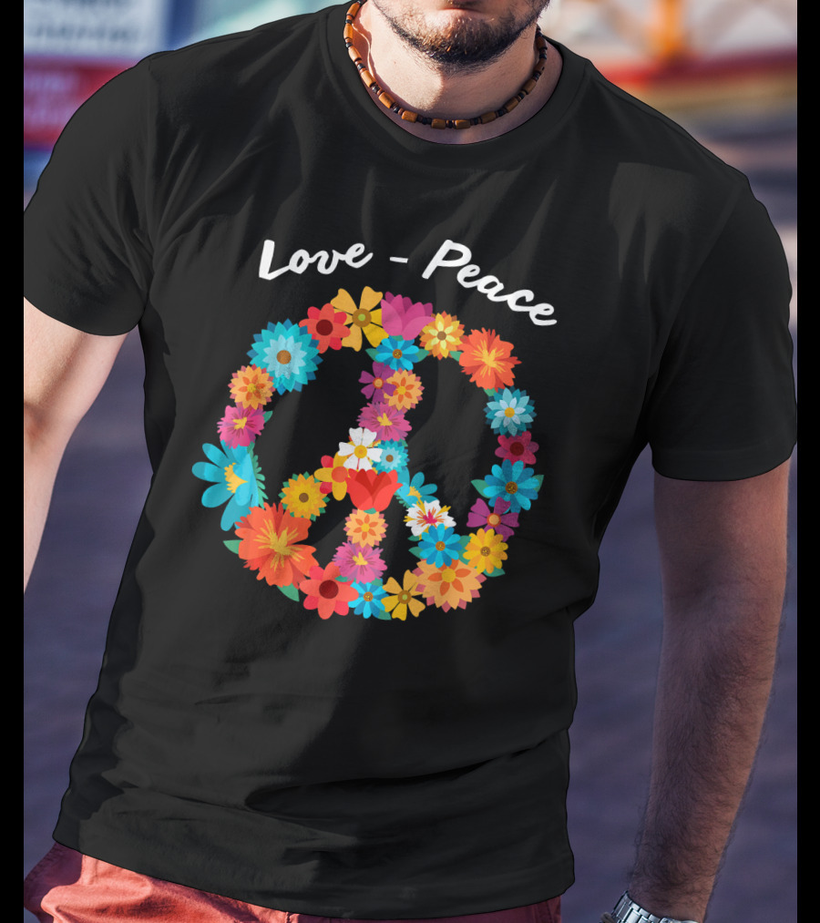 Retro Hippie Flower Power Peace Love 60s 70s Costume Tie T-Shirt