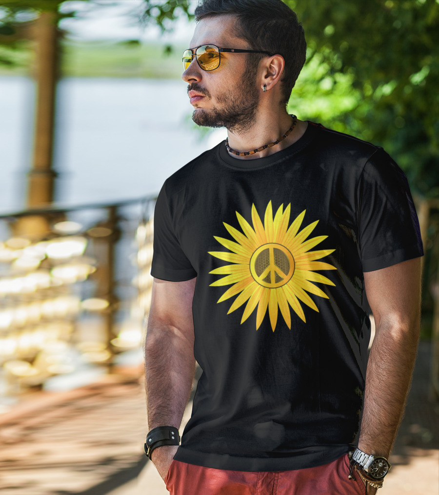 Peace Love Sunflower Cute Sun Hel Sunflower Peace T-Shirt