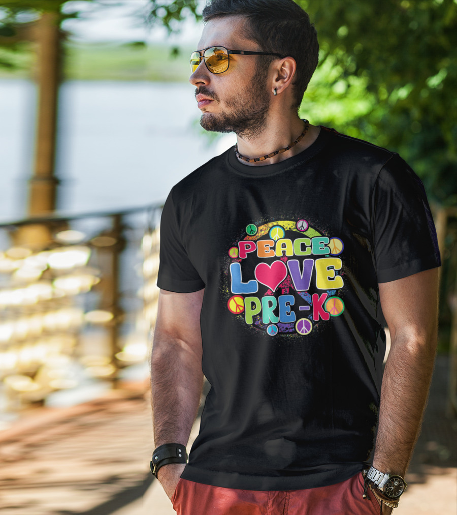 Peace Love Pre-K Rainbow Peace Signs T-Shirt
