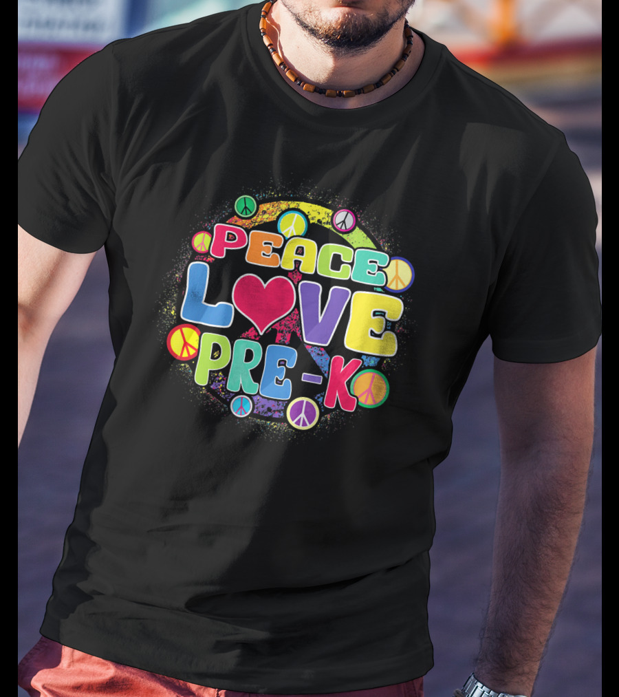 Peace Love Pre-K Rainbow Peace Signs T-Shirt