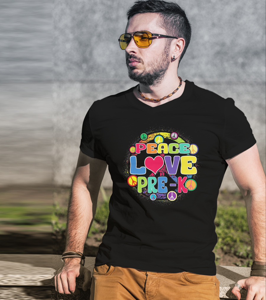 Peace Love Pre-K Rainbow Peace Signs T-Shirt