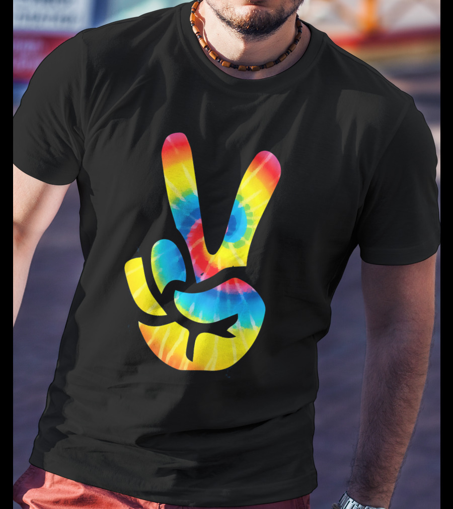 Tie Dye Peace Sign Hand V Symbol Rainbow Psychedelic T-Shirt