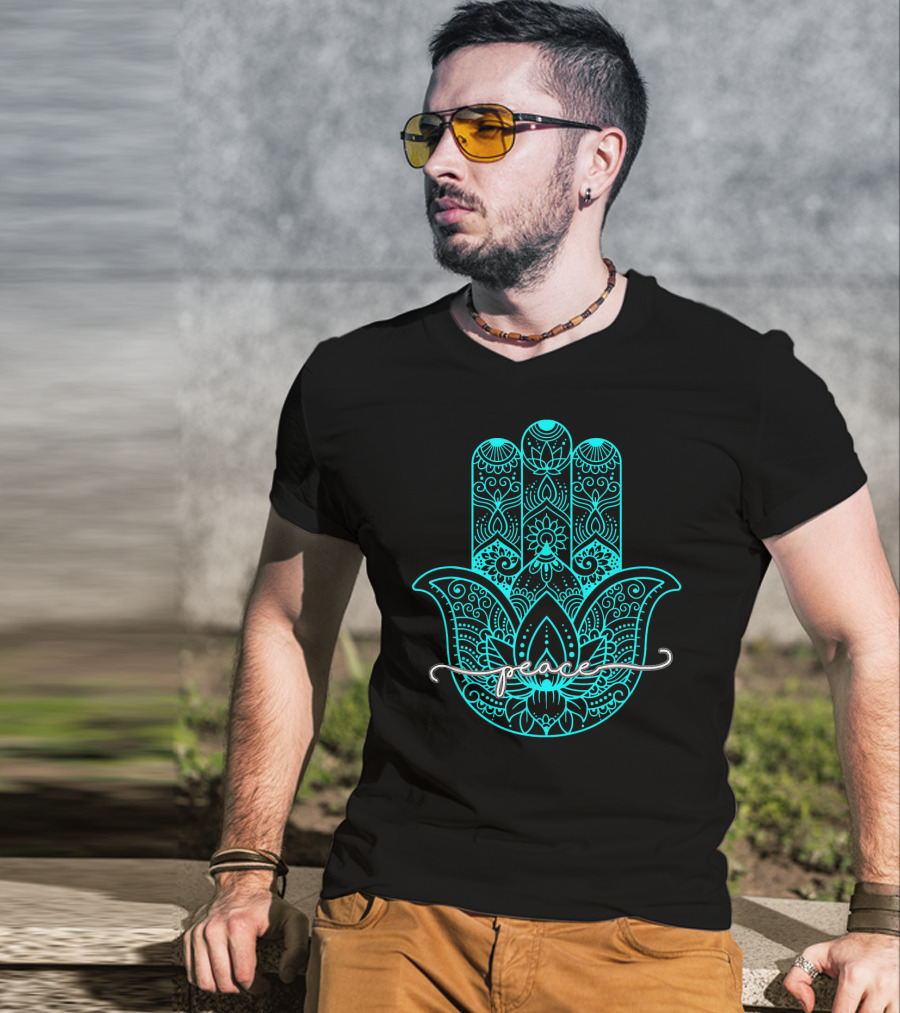 Peace Hamsa Mandala Yoga Gym T-Shirt