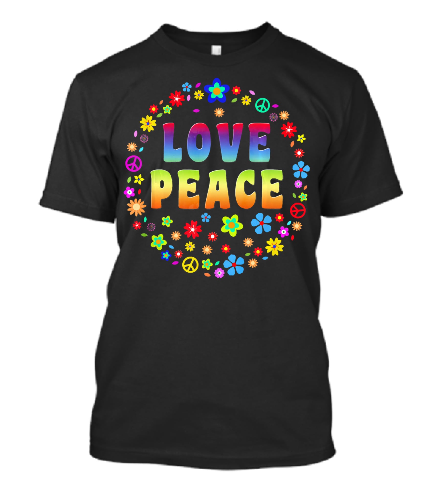 Love Peace 70s Hippie Cost Flowers Peace Signs T-Shirt