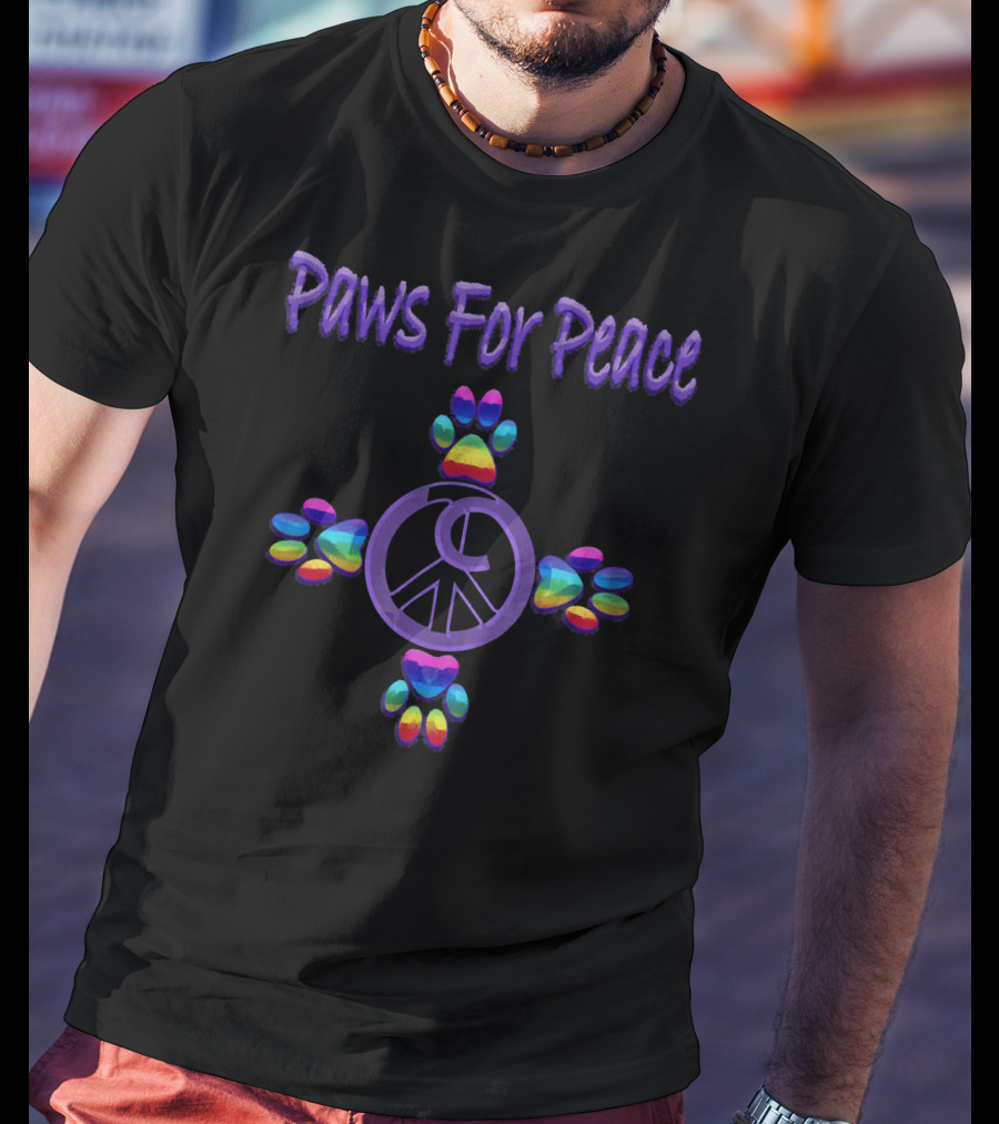 Paws For Peace Rainbow Tie Dye Paw Prints Peace Sign T-Shirt