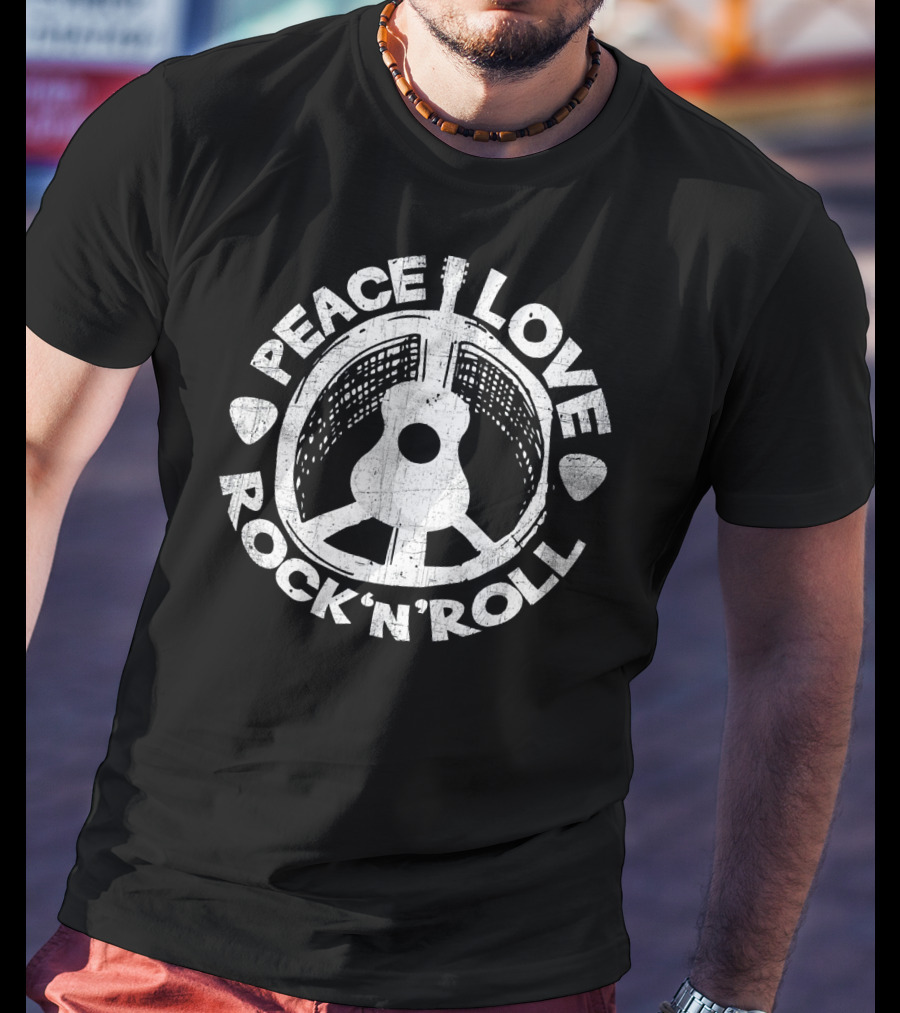Peace Love Rock And Roll Retro Guitar T-Shirt