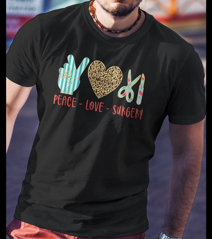Peace Love Surgery Hand Gesture Heart Scissors T-Shirt