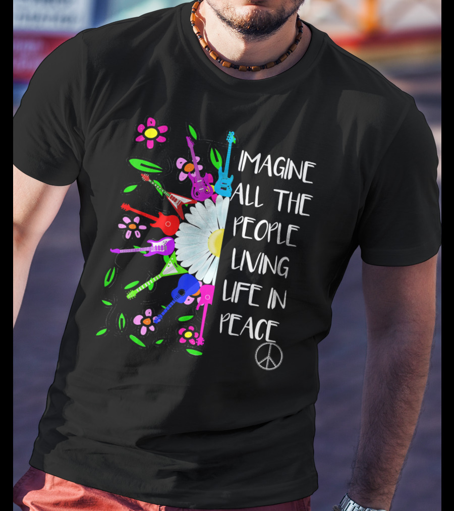 Imagine All The People Living Life In Peace Groovy Hippie Colorful 70s T-Shirt