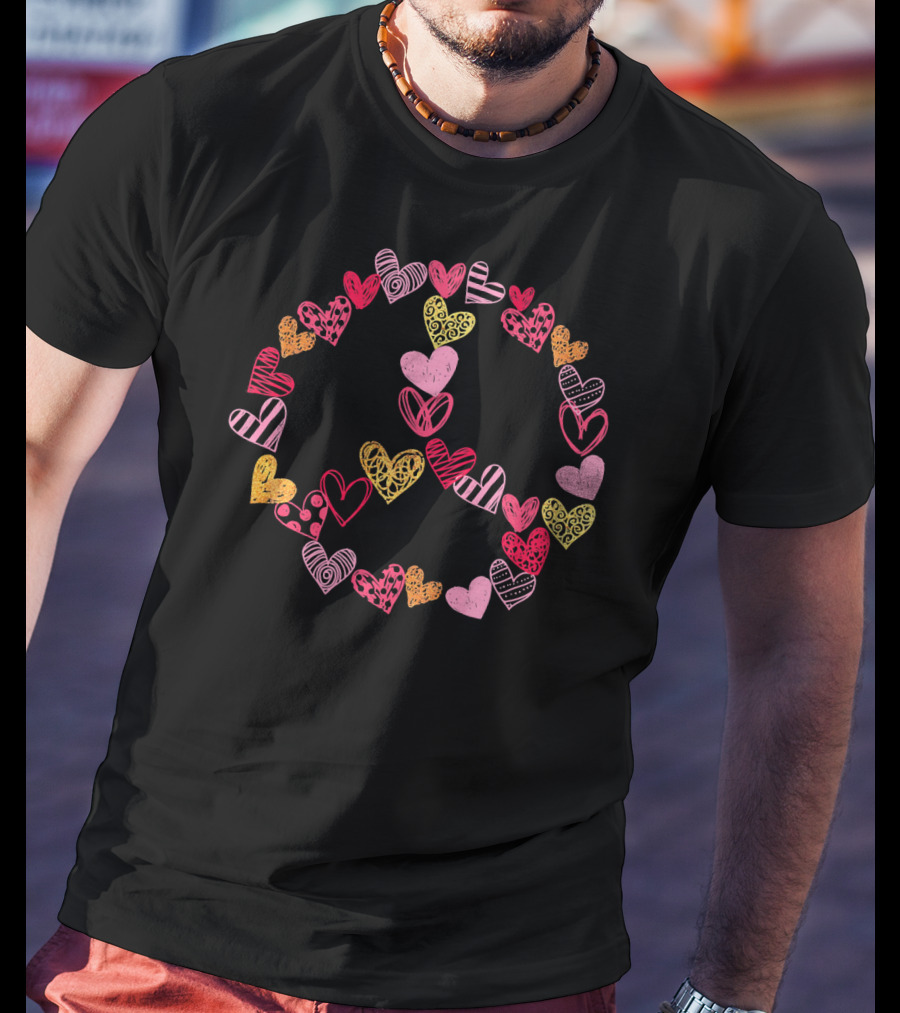 Heart Peace Sign Valentine Pattern Love Hearts T-Shirt