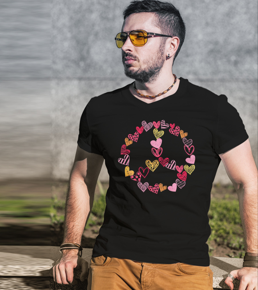 Heart Peace Sign Valentine Pattern Love Hearts T-Shirt