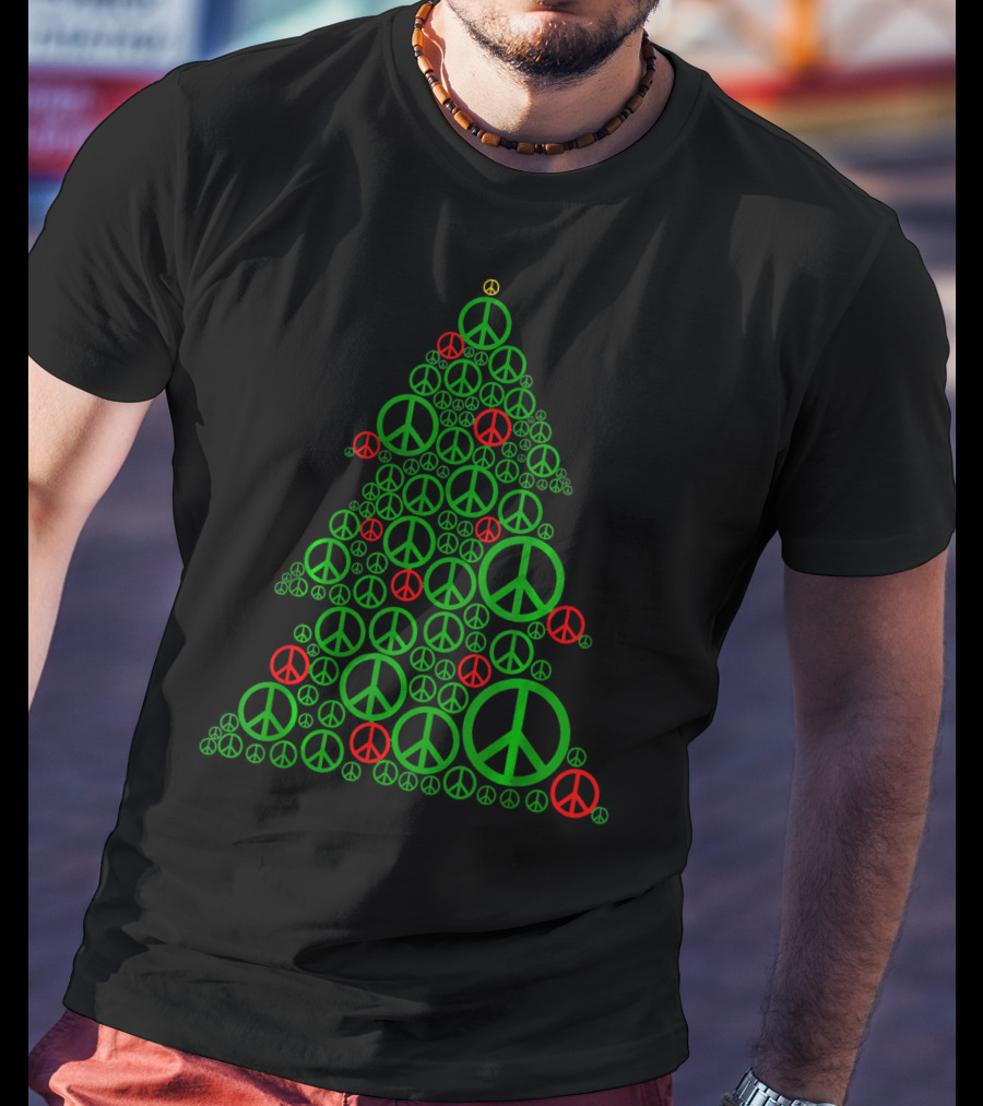 PEACE SIGN Christmas Tree Hippi Holiday T-Shirt