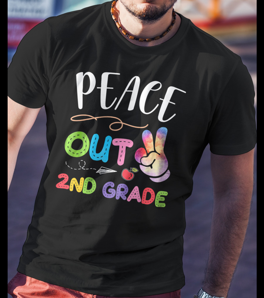 Peace Out 2nd Grade Rainbow Peace Sign Retro School Graduation T-Shirt