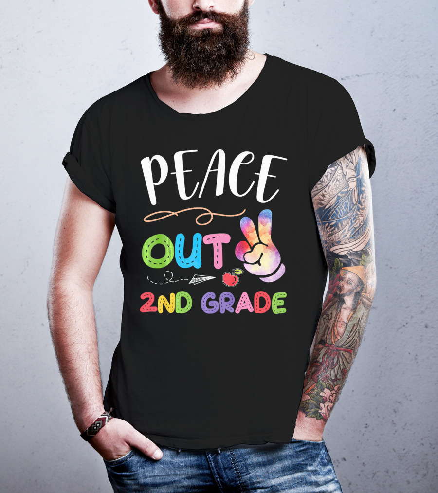 Peace Out 2nd Grade Rainbow Peace Sign Retro School Graduation T-Shirt