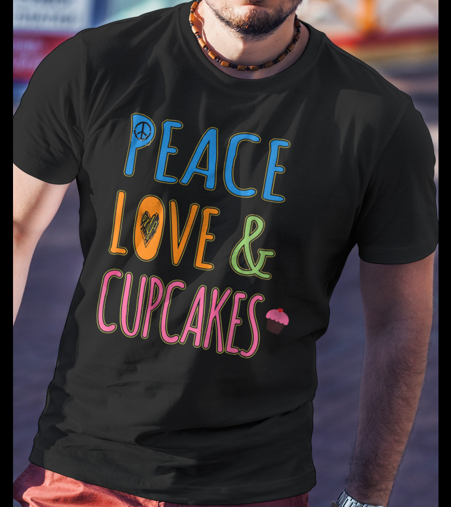 Peace Love And Cupcakes With Pink Frosting Cupcake T-Shirt