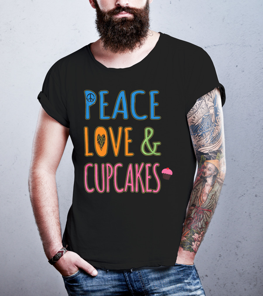 Peace Love And Cupcakes With Pink Frosting Cupcake T-Shirt