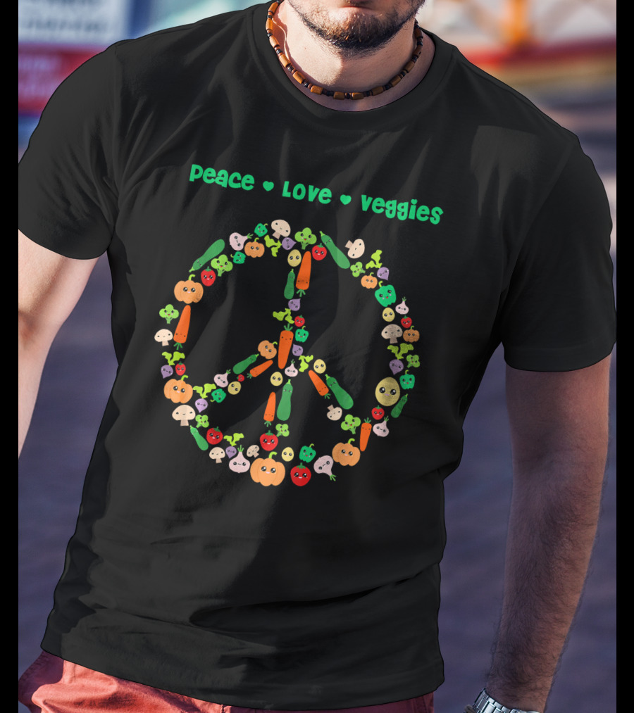 Peace Love Veggies Kawaii Vegetarian Vegetables Pea T-Shirt