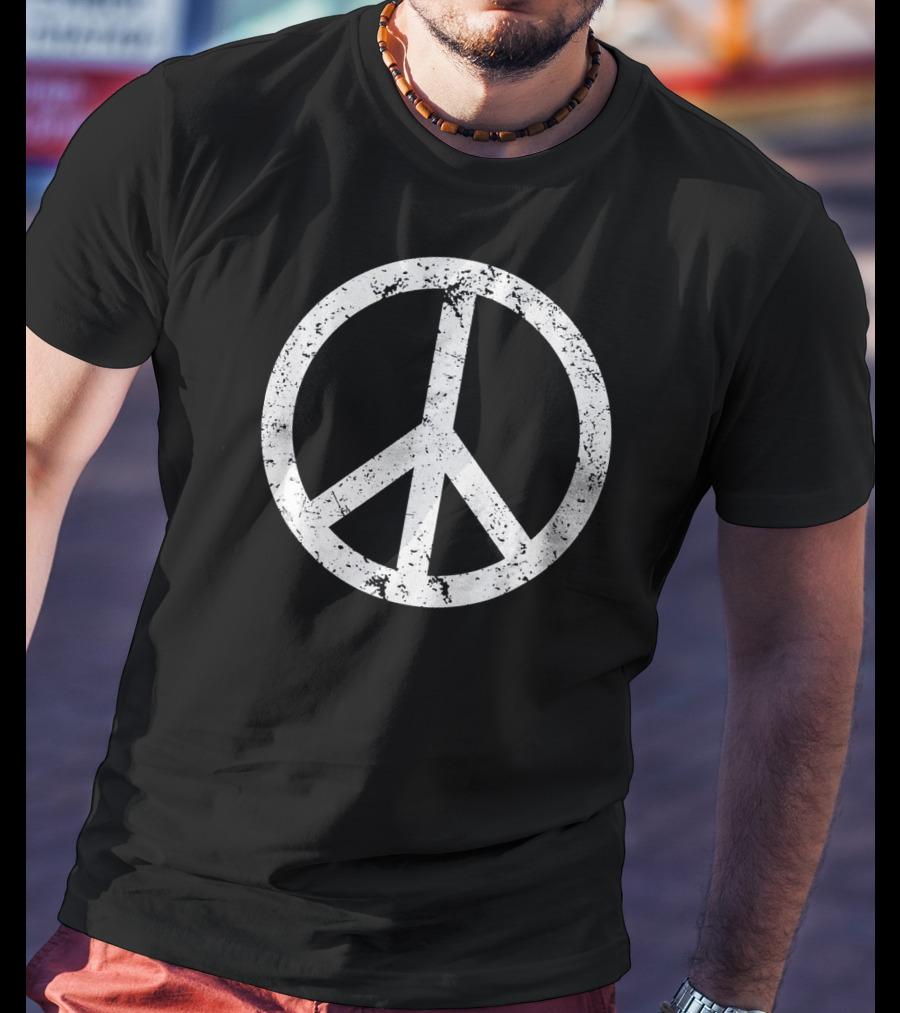 Vintage White Distressed Peace T-Shirt