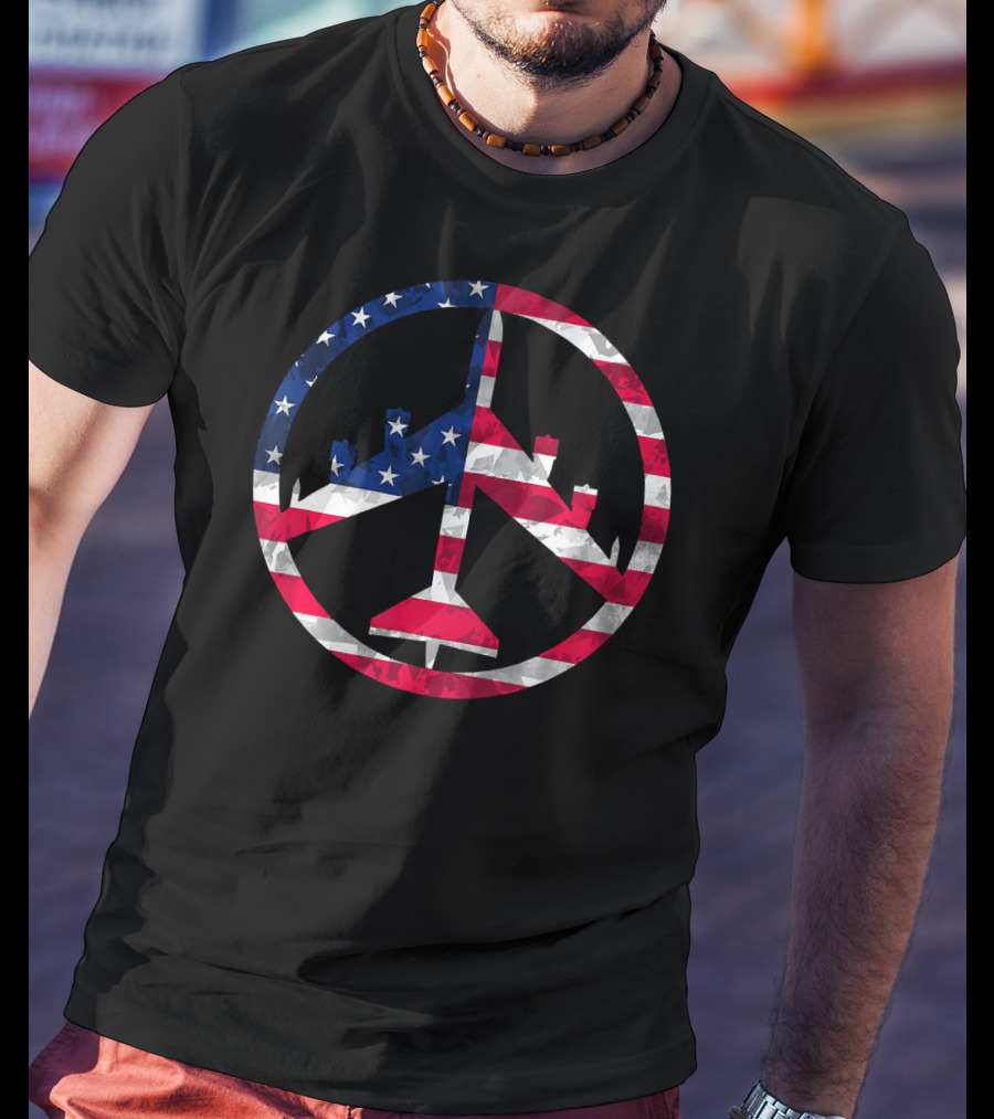 B-52 Bomber Peace Through Superior Firepower American Flag T-Shirt
