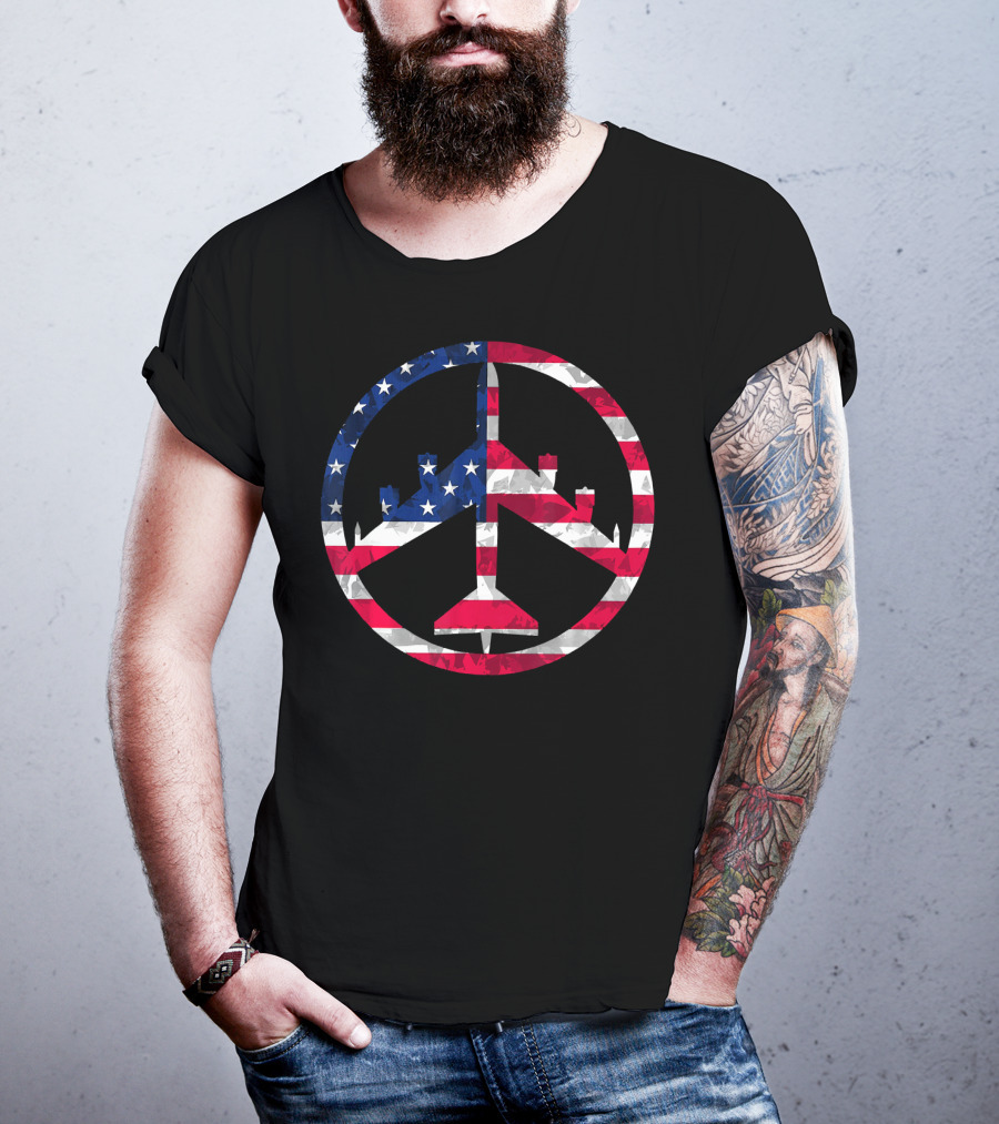 B-52 Bomber Peace Through Superior Firepower American Flag T-Shirt