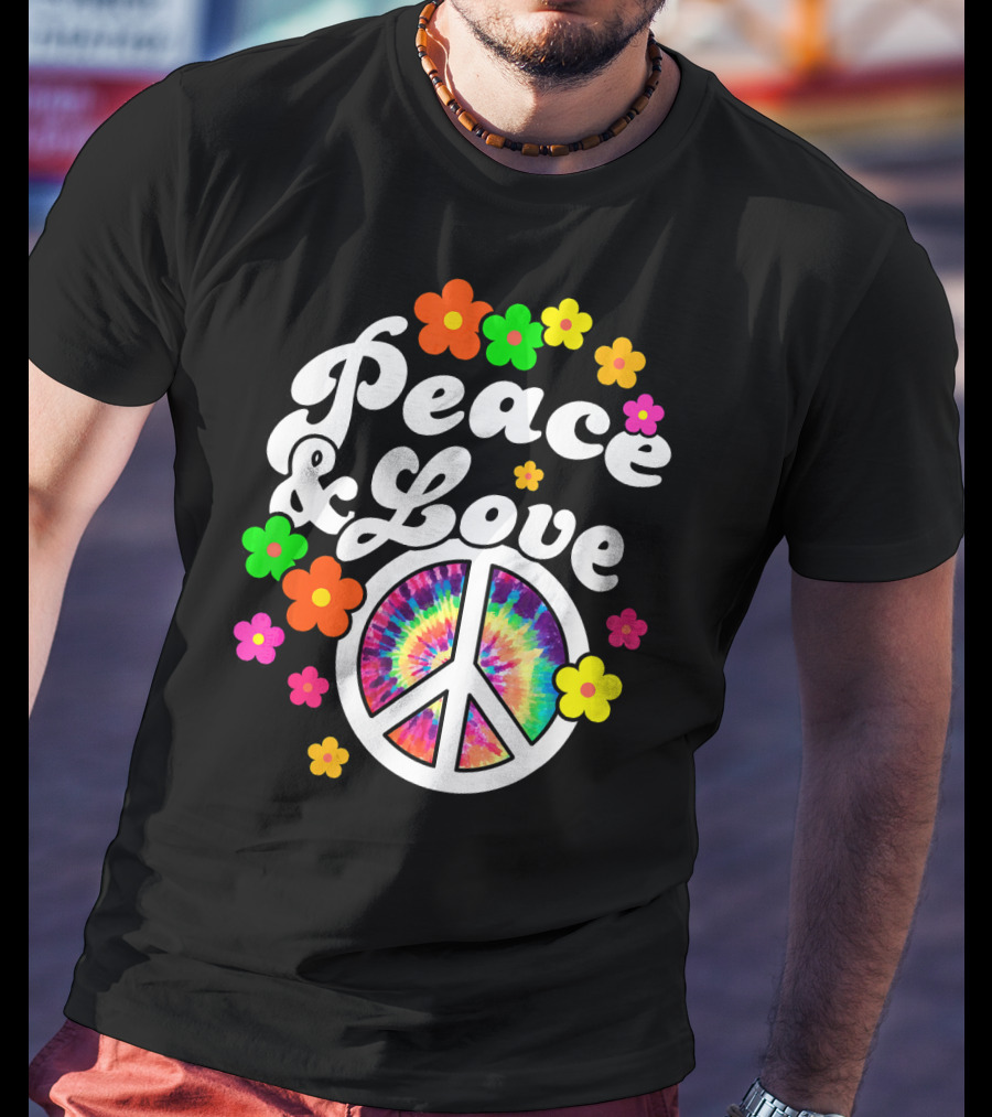Peace Love Tie Dye Peace Sign With Colorful Flowers T-Shirt