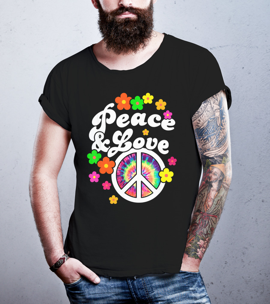 Peace Love Tie Dye Peace Sign With Colorful Flowers T-Shirt