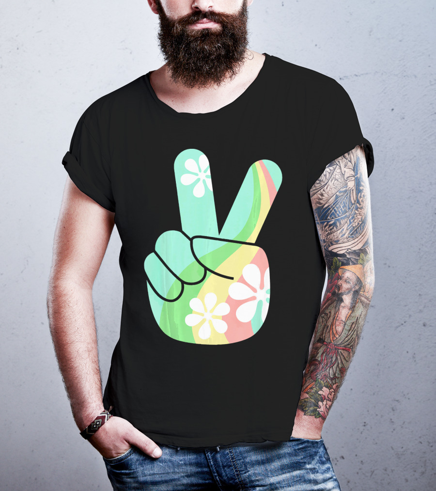 Retro Vintage Peace Sign Hippie 70s Flower Power Vibes T-Shirt