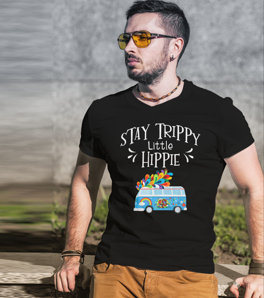Stay Trippy Little Hippie Peace Van Rainbow Flower Power T-Shirt