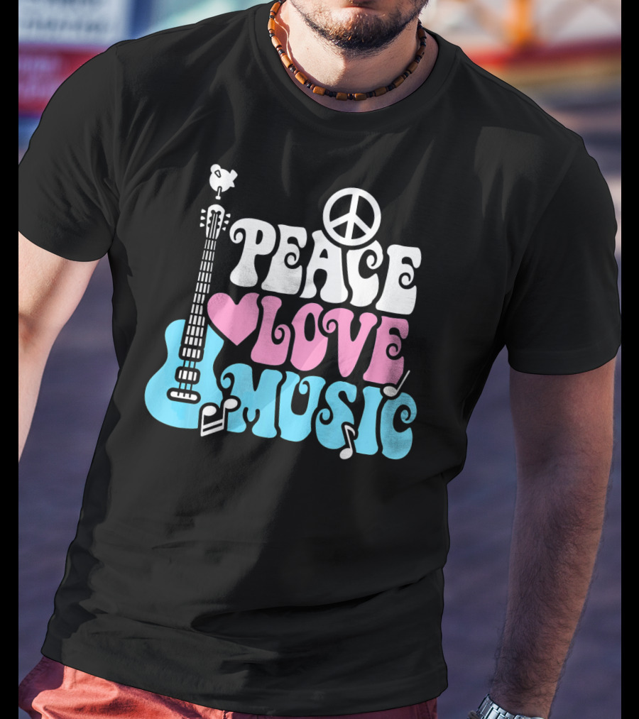 Peace Love Music Pastels With Guitar And Peace T-Shirt