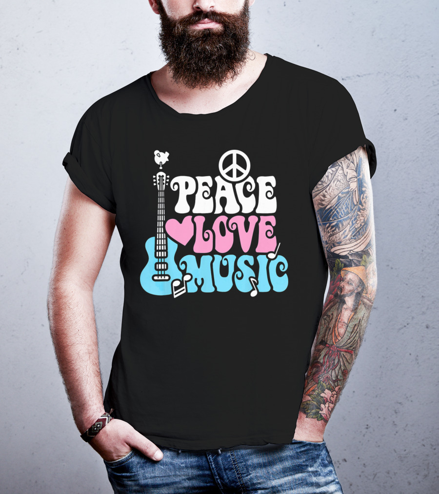 Peace Love Music Pastels With Guitar And Peace T-Shirt