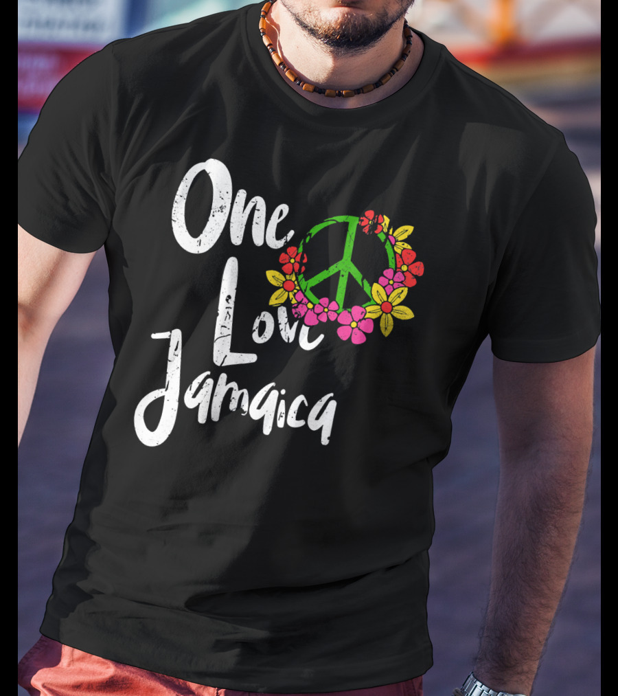 One Love Jamaica Peace Sign Flower Wreath T-Shirt