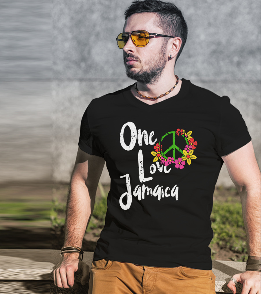 One Love Jamaica Peace Sign Flower Wreath T-Shirt