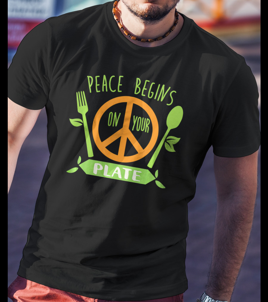 Peace Begins On Your Plate With Vegan Vegetar Symbols T-Shirt